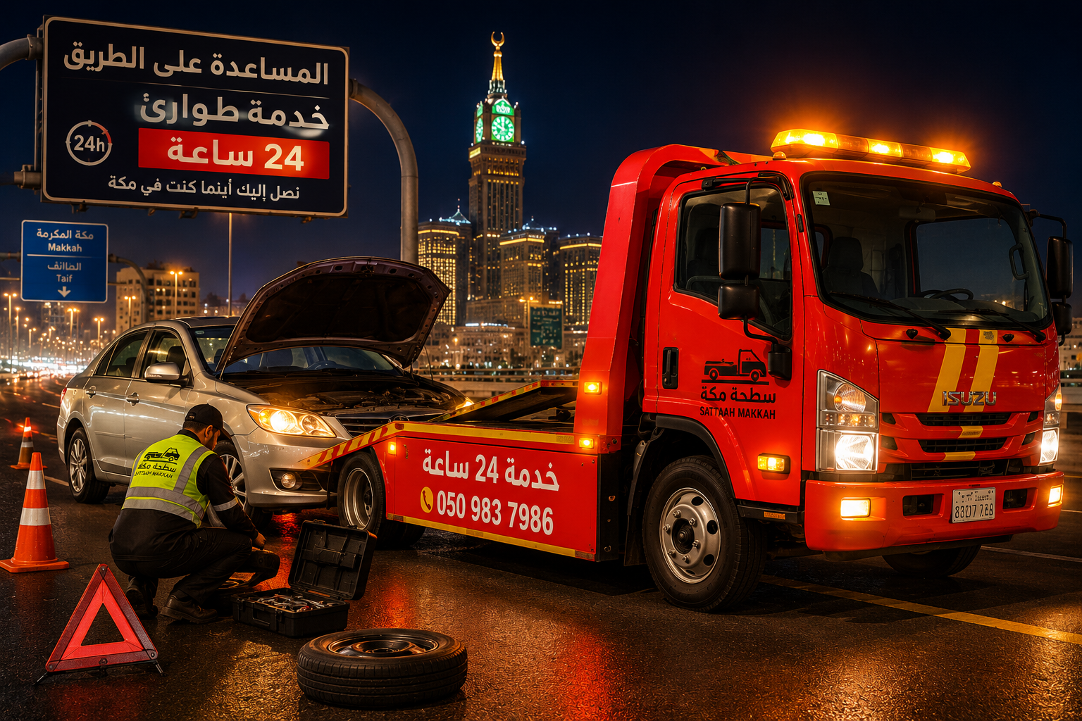 سطحة هيدروليكية لنقل السيارات في مكة